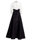 Carolina Herrera Icon Contrast Silk Trench Gown In White / Black
