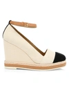 Tory Burch Women's Cap-toe Leather-trimmed Espadrille Wedges In Cream Black