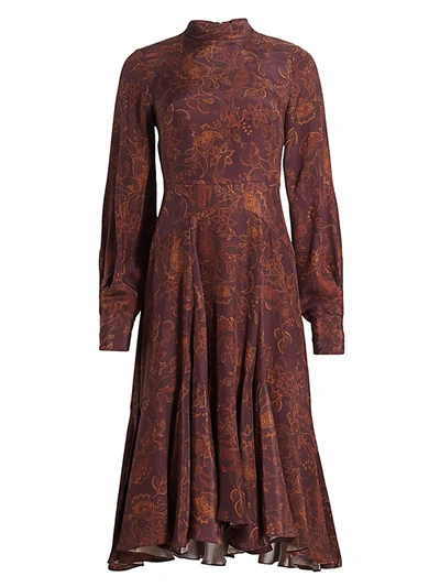 Amur Women's Floral Puff-sleeve Dress In Eggplant
