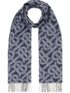 Burberry Reversible Check And Monogram Cashmere Scarf In Blue