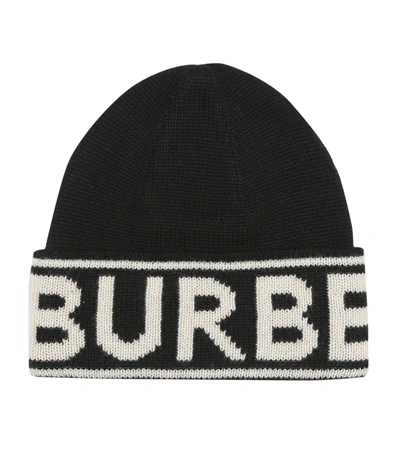 Burberry Logo Intarsia Cashmere Beanie In Black