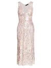 Jenny Packham Sleeveless Sequin Tea Length Dress In Rose Quartz