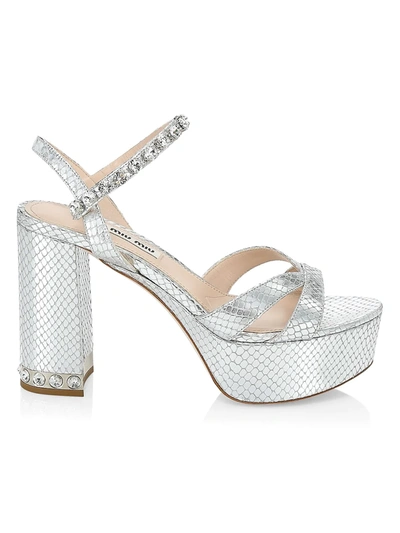 Miu Miu Women's Jewelled Metallic Snakeskin-embossed Leather
