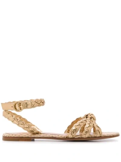 Gianvito Rossi Raffia & Braided Leather Flat Sandals In Mekong