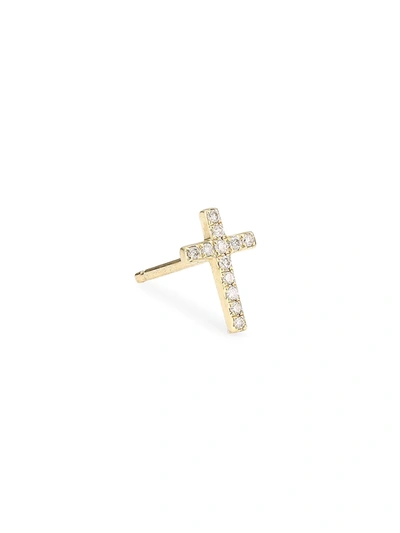 Sydney Evan Women's Diamond & 14k Yellow Gold Cross Single Stud Earring