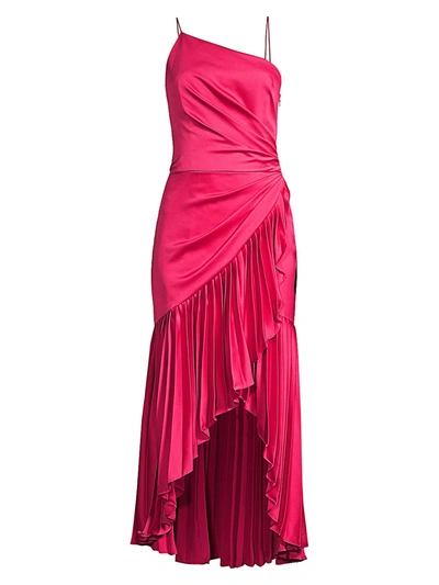 Flor Et.al Izmal Pleated Asymmetrical Midi Dress In Hot Pink