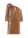 Aidan Mattox Asymmetric Off-the-shoulder Puff-sleeve Sequin Shift Dress In Gold