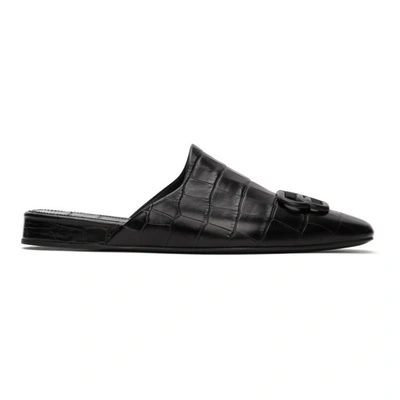 Balenciaga Cosy Bb-plaque Leather Backless Loafers In Black
