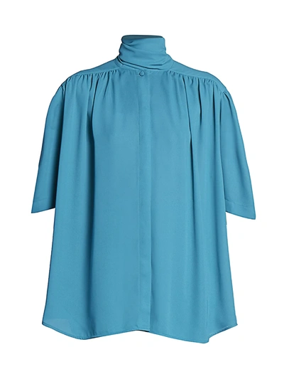 Balenciaga Short Sleeve Scarf Blouse In Blue