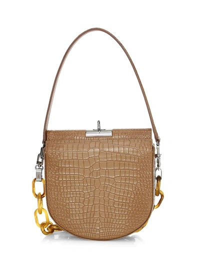 Gu De Women's Small Demilune Croc-embossed Leather Crossbody Bag In Beige