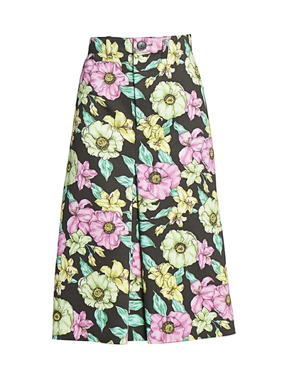 Balenciaga Floral Pleated A-line Skirt In Black Multi