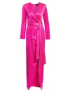 Brandon Maxwell Women's Silk Satin Belted Wrap Gown In Electric Pink