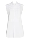 Bottega Veneta Gridded-bib Cap-sleeve Cotton Shirt In Bianco