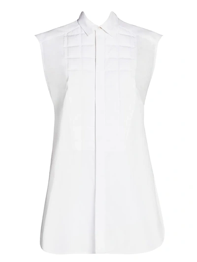 Bottega Veneta Gridded-bib Cap-sleeve Cotton Shirt In Bianco