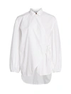 Ganni Oversized Cotton Poplin Wrap Shirt In Bright White