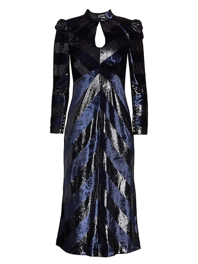 Rebecca Vallance Maison Lurex & Velvet Stripe Midi Dress In Navy