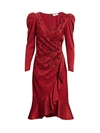 Ahluwalia Women's Embellished Draped Puff-sleeve Dress In Burgundy