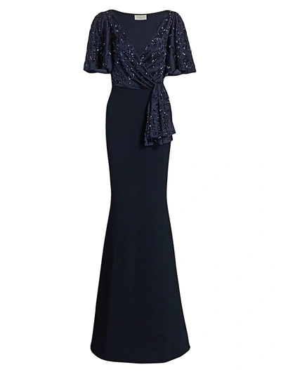 Ahluwalia Women's Beaded V-neck Trumpet Gown In Midnight