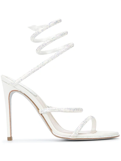 René Caovilla Women's Cleo Ankle-wrap Crystal-embellished Satin Sandals In Grey