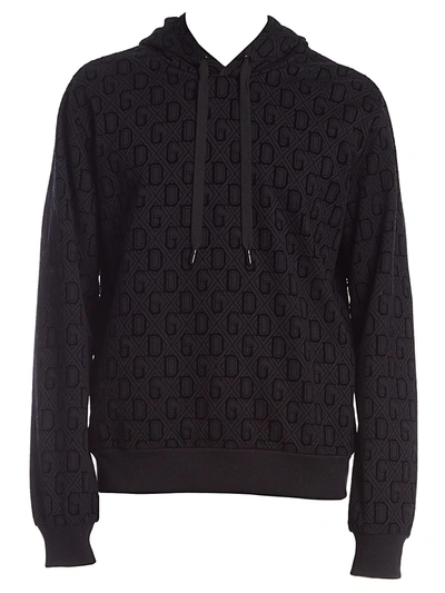 Dolce & Gabbana Brushed Velvet Logo Hoodie In Black