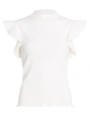 Akris Punto Flounce-sleeve Cutout Knit Top In Cream