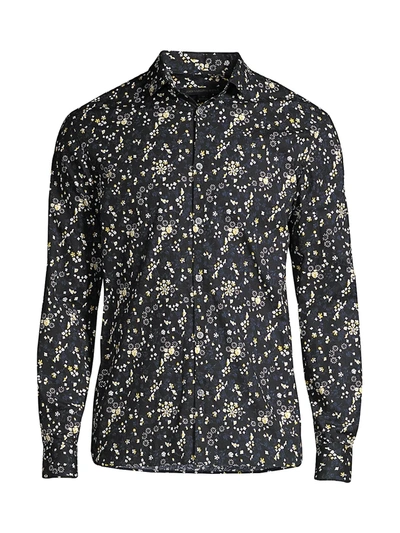 John Varvatos Men's Ross Slim-fit Floral Shirt In Black