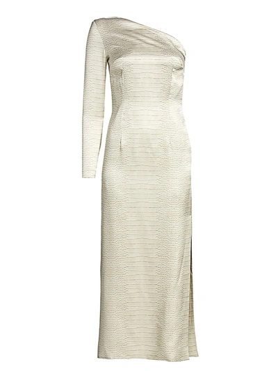 Adriana Iglesias Linda One-shoulder Snakeskin-print Cocktail Dress In Natural