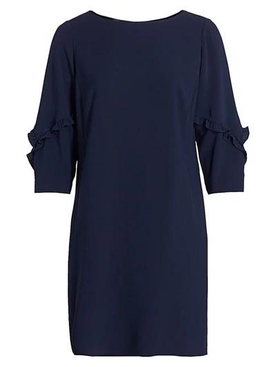 Lafayette 148 Abigail Ruffled 3/4 Sleeve Shift Dress In Royal Blue