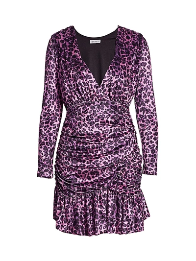 Delfi Collective Beverley Leopard Print Velvet Mini Dress In Purple Black
