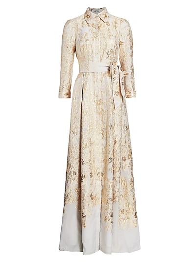 Teri Jon By Rickie Freeman Brocade Shirt Gown In Gold