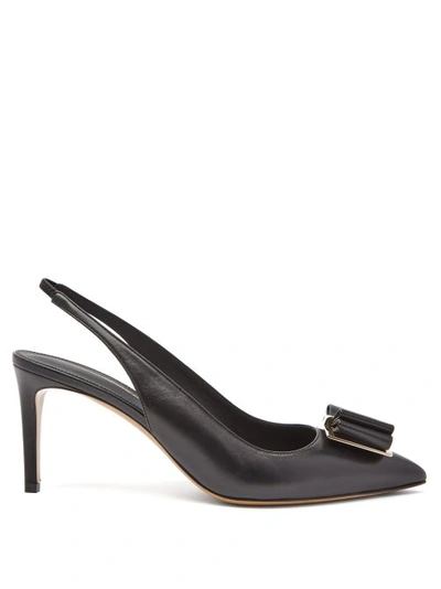 Ferragamo Zahir Bow Point-toe Leather Slingback Sandals In Black