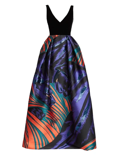 Ralph And Russo Panther-print Jacquard Fit-&-flare Gown In Black Multi