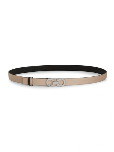 Ferragamo Gancini Buckle Textured Leather Belt In New Bisque