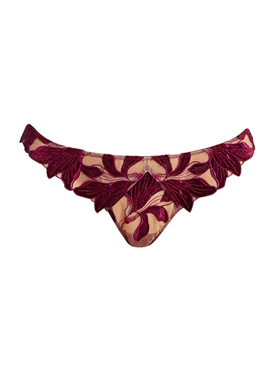 Fleur Du Mal Lily Floral Lace Thong In Dahlia