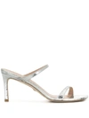 Stuart Weitzman Aleena Snakeskin-embossed Metallic Leather Mules In Silver