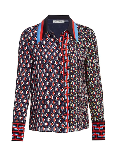Alice And Olivia Willa Mixed Print Blouse In Mod Moon Multi