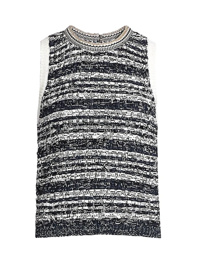 Alice And Olivia Reva Textured Shell Top In Black White Combo