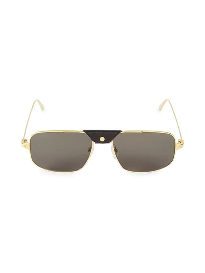 Cartier 60mm Square Browline Sunglasses In Gold