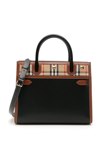 Burberry Small Title Tote Bag In Black,brown,red