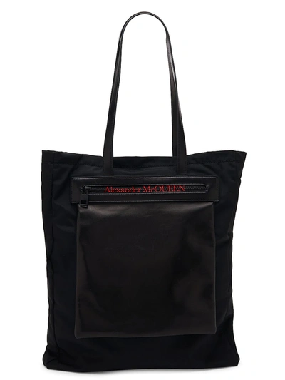 Alexander Mcqueen Men's Leather Trim Tote In Black