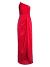 Aidan Mattox Draped Twill One-shoulder Gown In Red