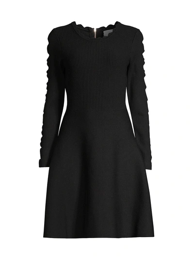 Milly Scallop Knit Fit-&-flare Dress In Black