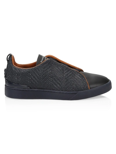 Ermenegildo Zegna Men's Nav Leather Sneakers In Black