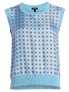 Escada Sakaro Printed Cap-sleeve Knit Sweater In Powder Blue