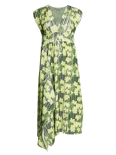 phillip lim green dress 3.1 Phillip Lim Side-Tie Puff Sleeve Midi Dress Green Poplin Size 8 –  Celebrity Owned main image 1