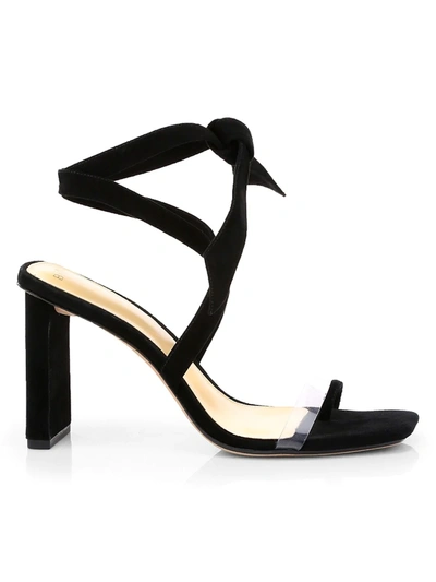 Alexandre Birman Women's Katie Ankle-wrap Pvc-trimmed Suede Sandals In Black