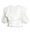 Chloé Women's V-neck Puff-sleeve Ruffle Top In Iconic Milk