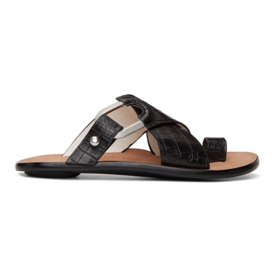 Rag & Bone August Croc-embossed Leather Slide Sandals In Black Croc Print