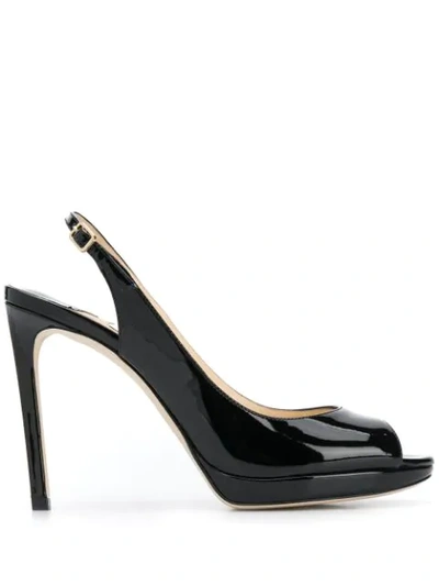 Jimmy Choo Nova Peep-toe Patent Leather Slingback Platform Pumps In Black