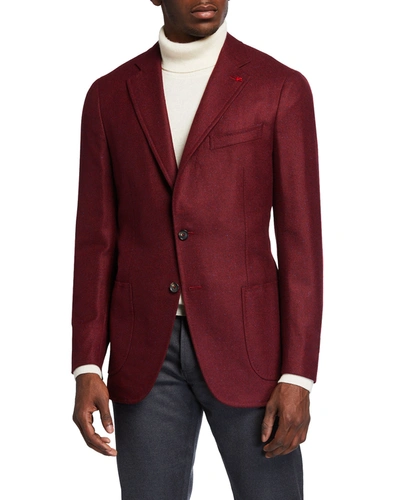 Isaia Men's Cashmere-silk Donegal Blazer In Red